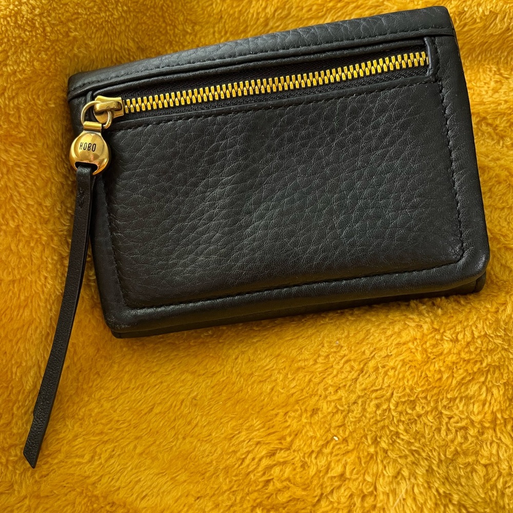 HOBO Black Leather Pouch with Gold Zipper